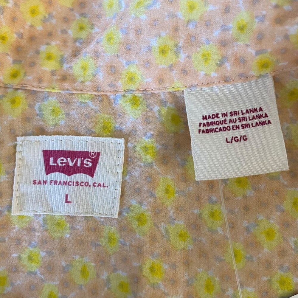 Levis Floral Resort Shirt Yellow Women's Size Large Short-Sleeve Button-Up New - Picture 9 of 15
